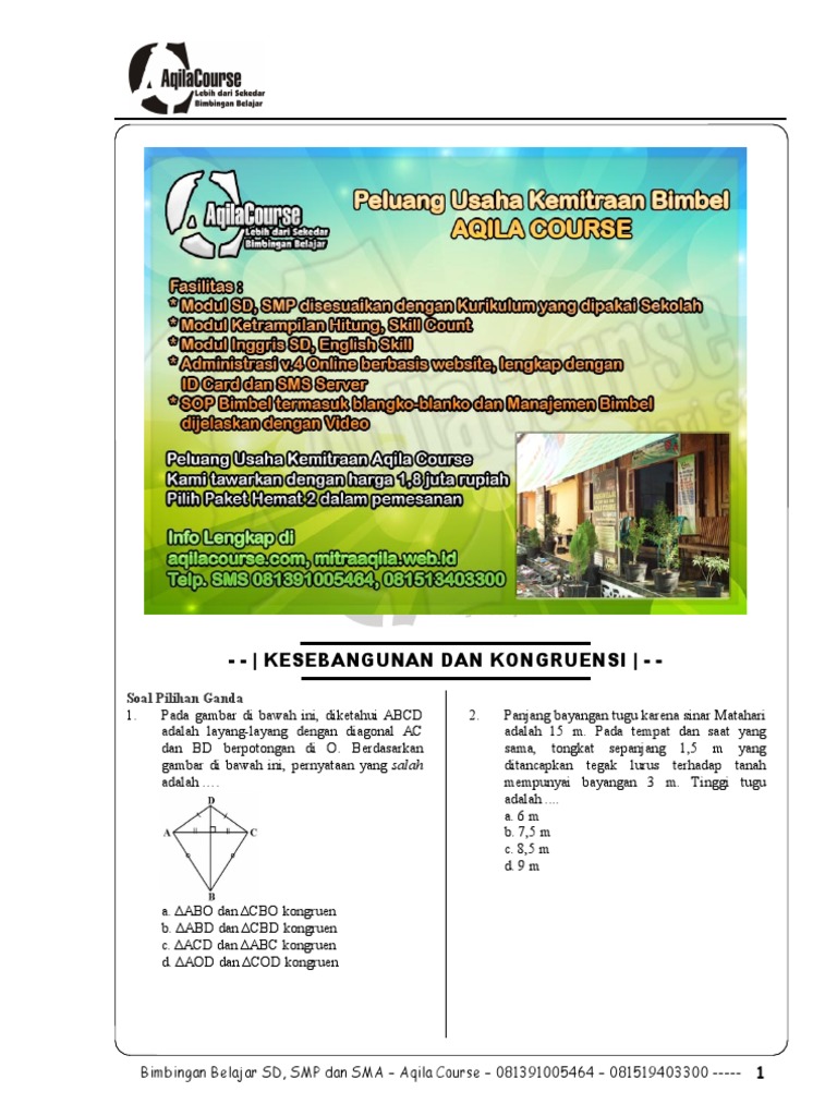 Soal Matematika SMP Kesebangunan dan Kongruensi pdf