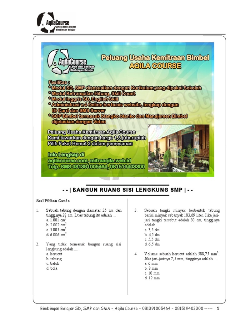 Soal Matematika SMP Bangun Ruang Sisi Lengkung pdf