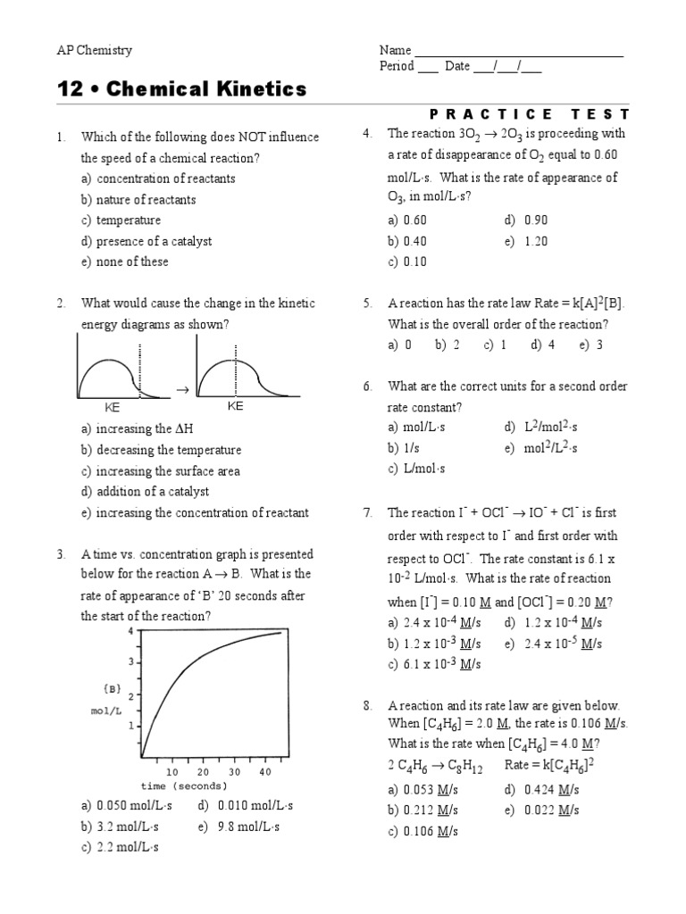AP Chemistry Kinetics Practice Test | PDF | Chemical Kinetics | Physics