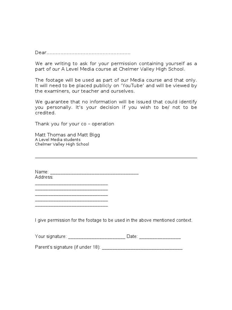 A Level Media Course Permission Form | PDF