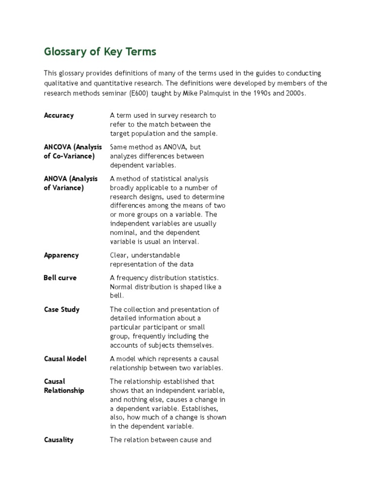 key terms in quantitative research