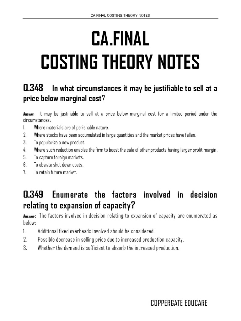 Coppergate Educare Costing Theory Notes | PDF | Inventory | Marketing