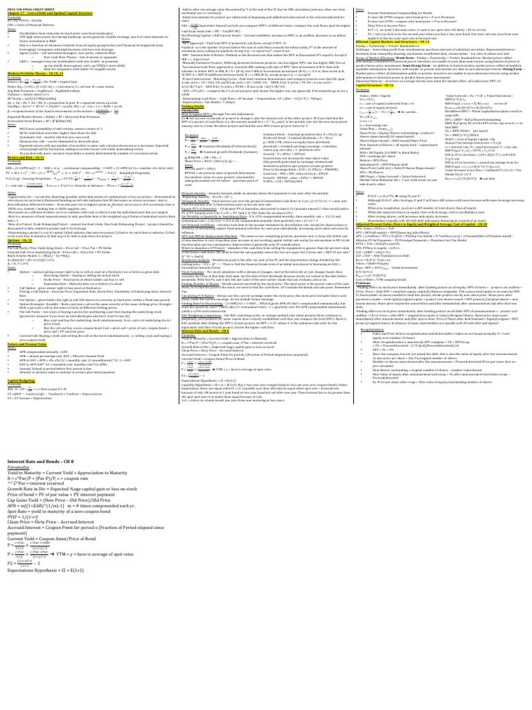 Fnce 100 Final Cheat Sheet | PDF | Net Present Value | Internal Rate Of ...