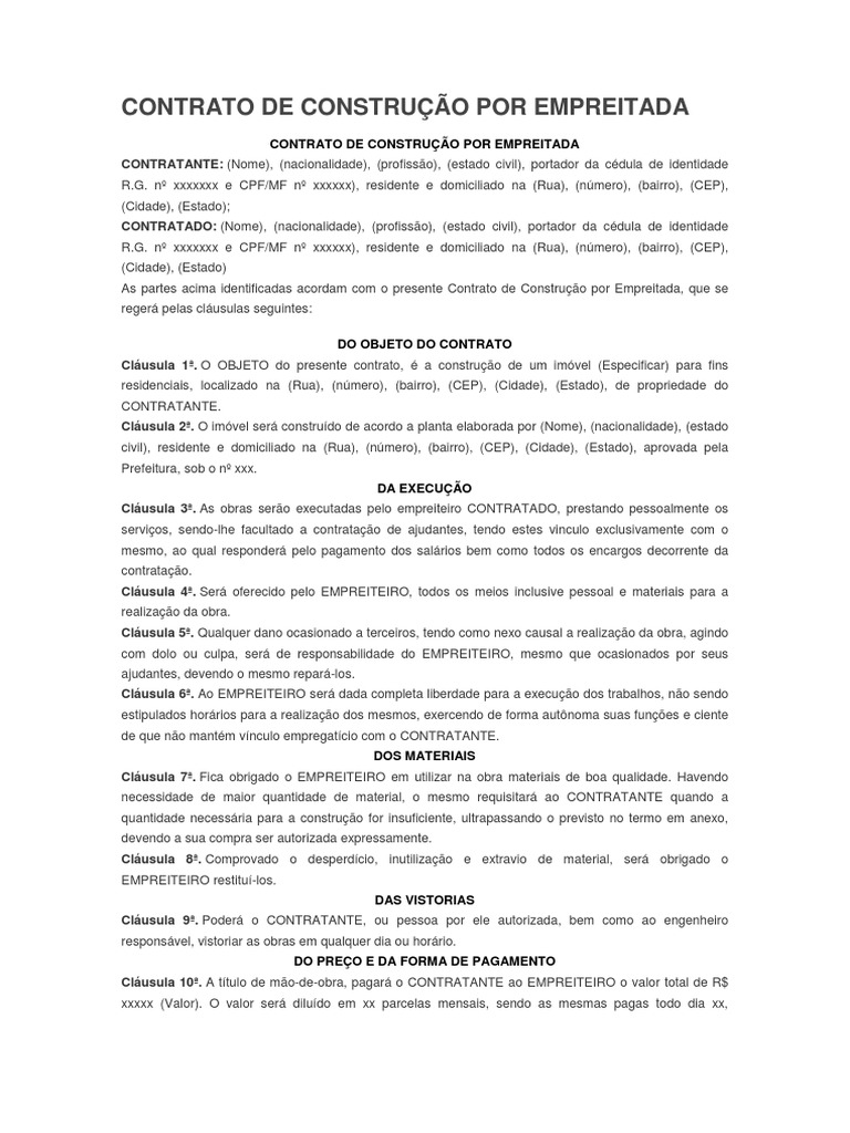 Contrato De ConstruÇÃo Por Empreitadadocx Empreiteiro Geral Negócios