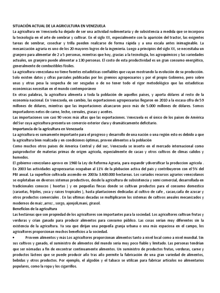 Situación Actual de la Agricultura en Venezuela | PDF | Biocombustible ...
