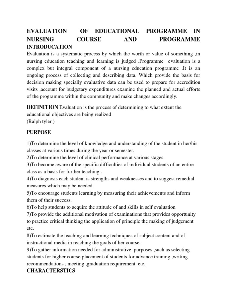 Evaluation of Nursing Education Programs | PDF | Evaluation | Test ...
