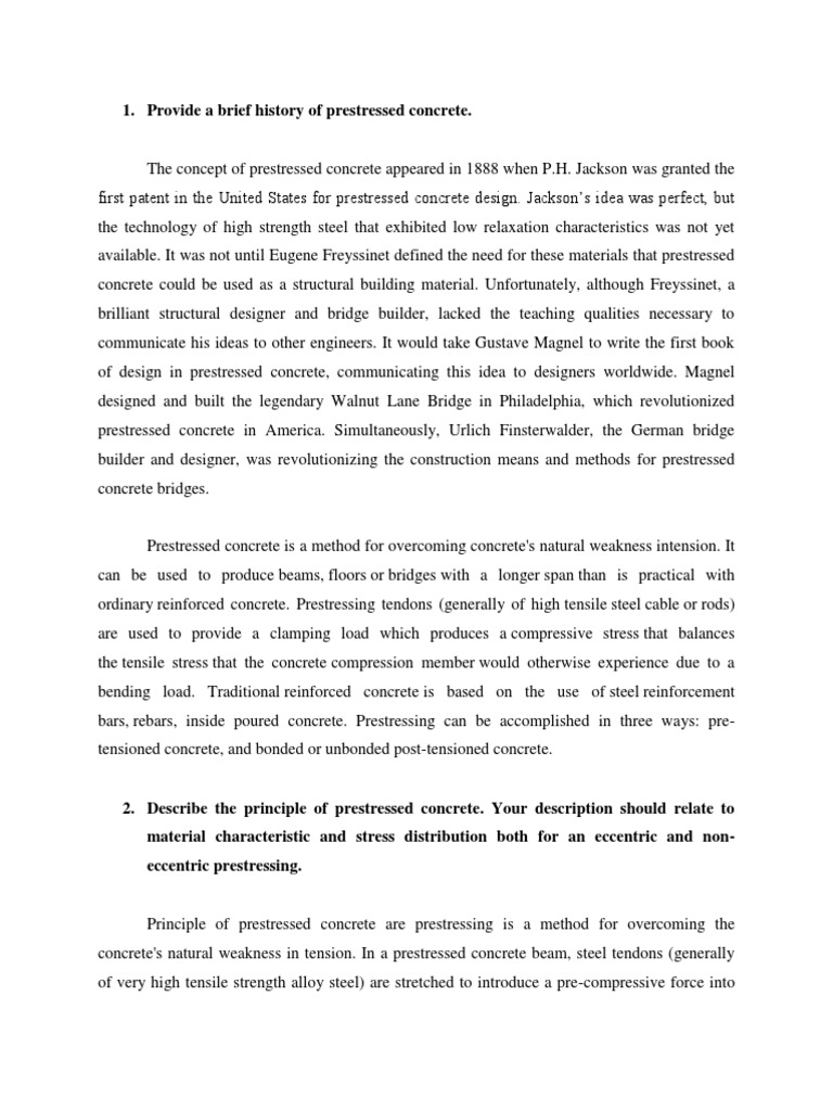 History and Principles of Prestressed Concrete | PDF | Prestressed ...