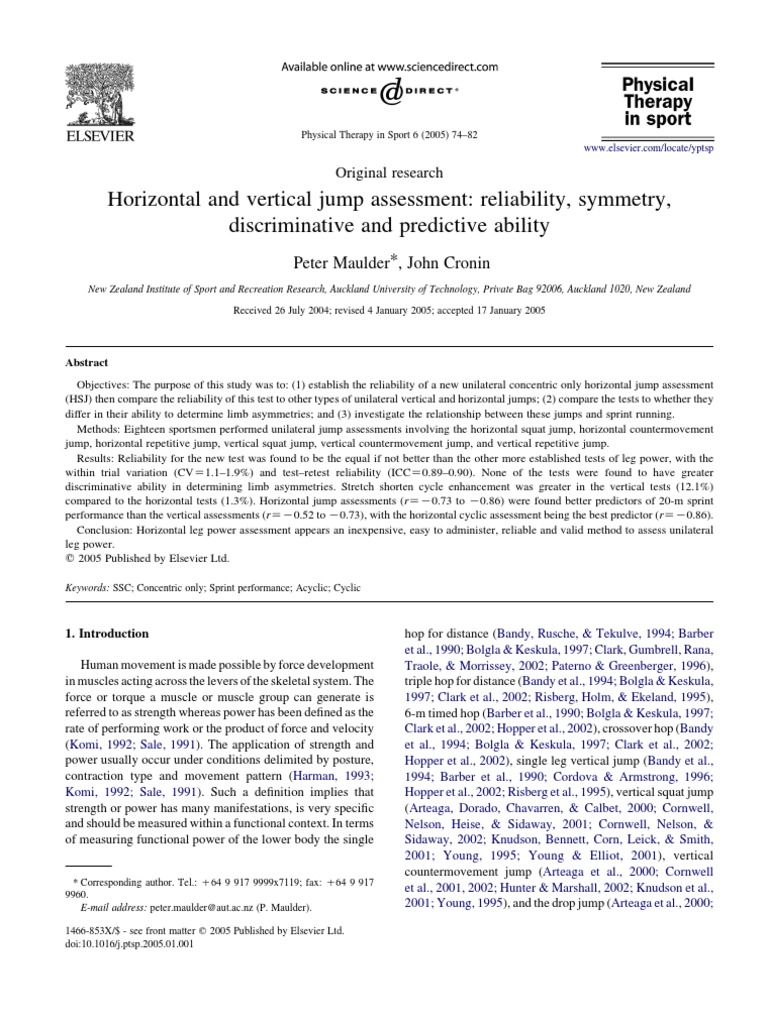Horizontal and Vertical Jump PDF PDF Coefficient Of Variation