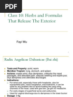 Class 10: Herbs and Formulas That Release The Exterior: Fayi Wu