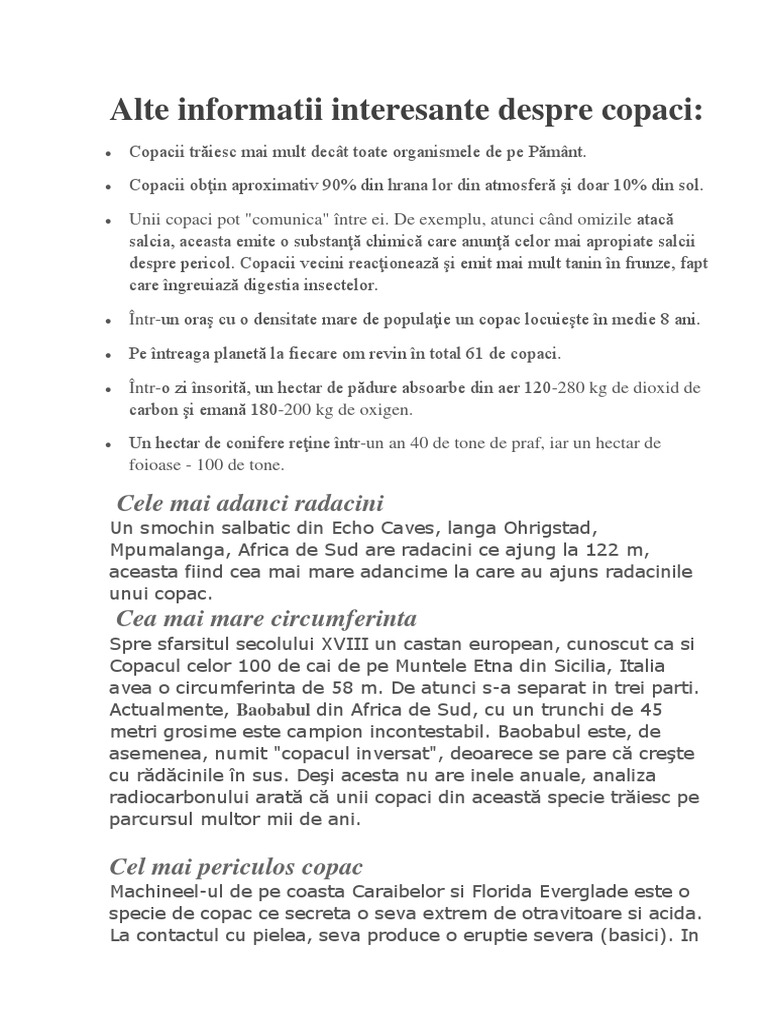 Alte Informatii Interesante Despre Copaci | PDF