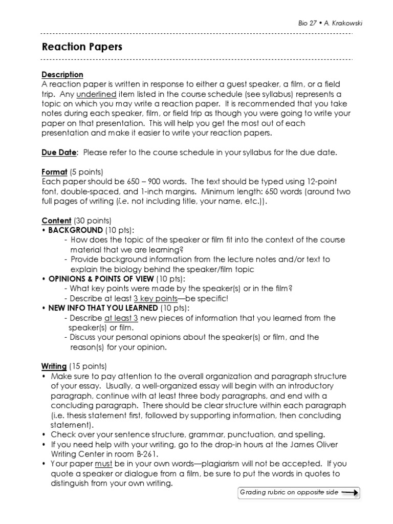 Guidelines for Writing Reaction Papers | PDF | Paragraph | Syllabus