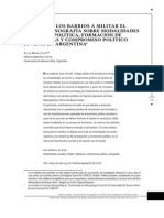 De Militar Los Barrios A Militar El Estado. Etnografía Sobre Modalidades de Acción Política, Formación de Militancias y Compromiso Político Juvenil en Argentina.