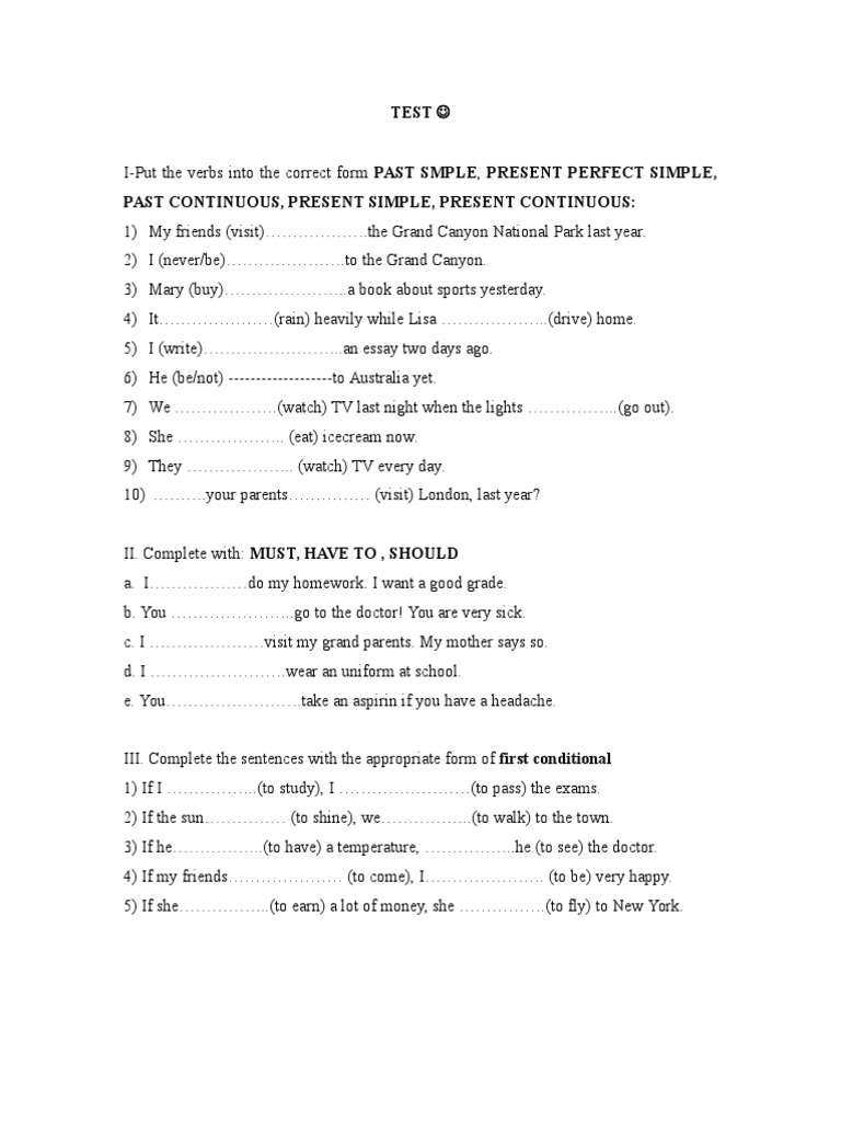 Verb Tenses and Conditional Exercises | PDF | Grammar | Language Mechanics