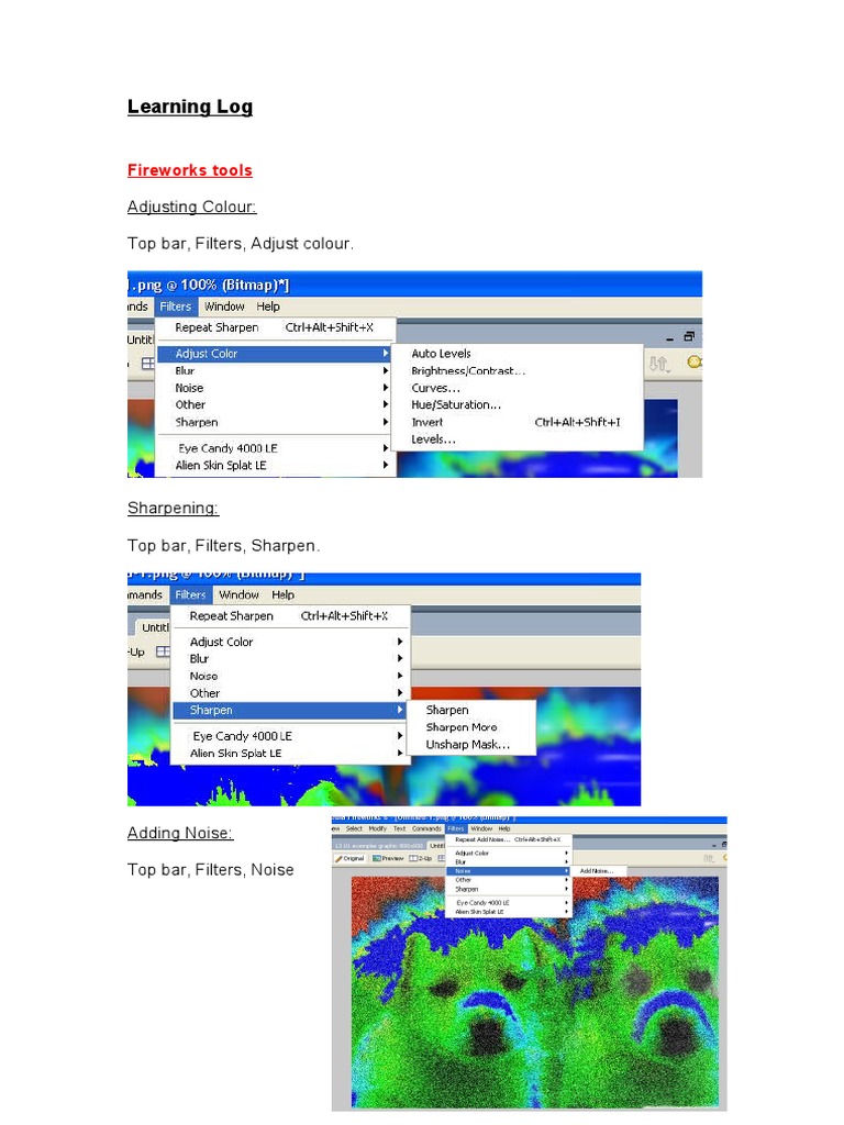 Fireworks Tools: Color, Sharpen, Noise, Text | PDF