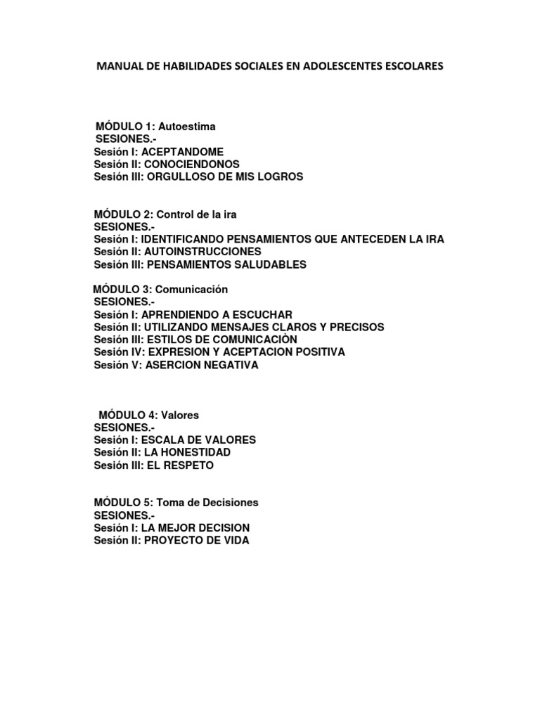 Manual de Habilidades Sociales en Adolescentes Escolares | PDF | Ira ...