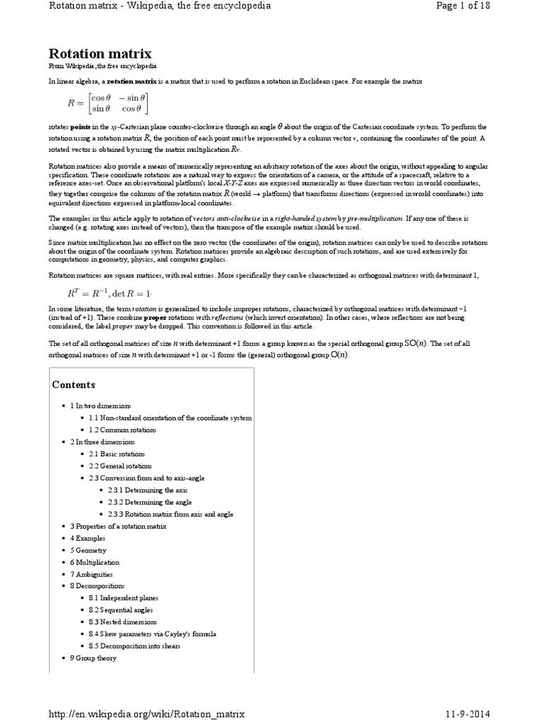 Rotation Matrix and Its Properties | PDF | Matrix (Mathematics ...