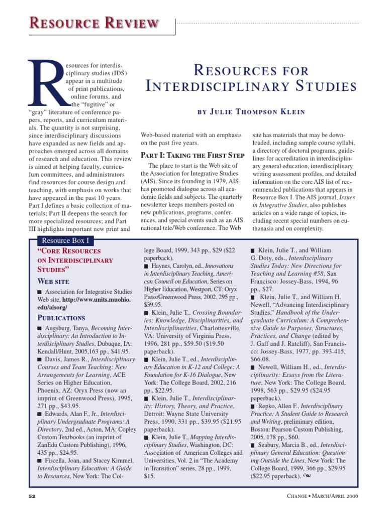 Interdisciplinary Studies Resource Guide | PDF | Interdisciplinarity ...