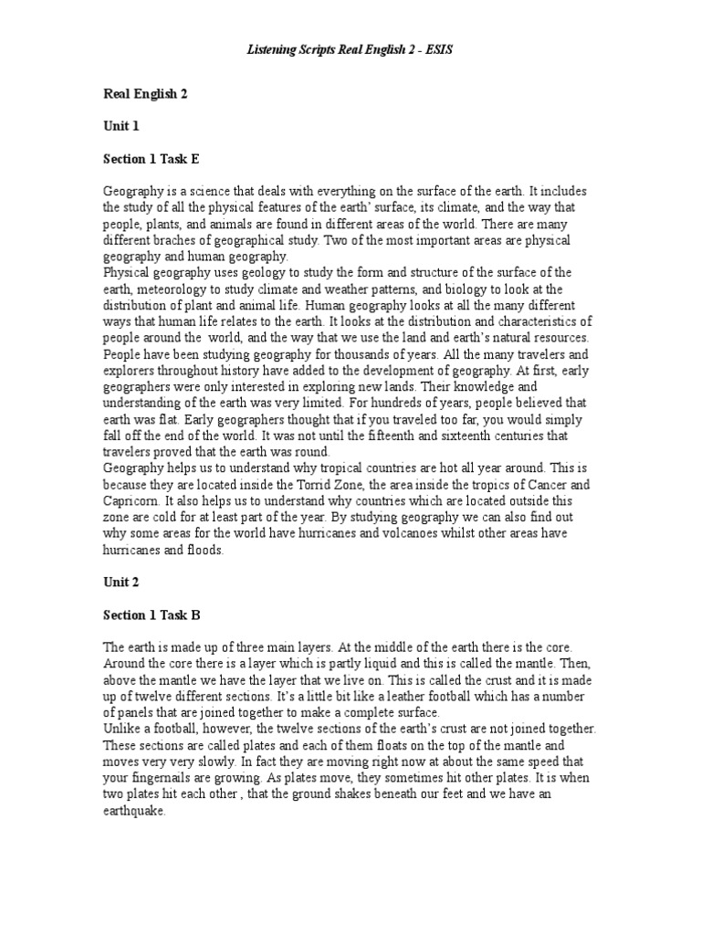 Listening Script Real English 2 | PDF | Dances | Plate Tectonics