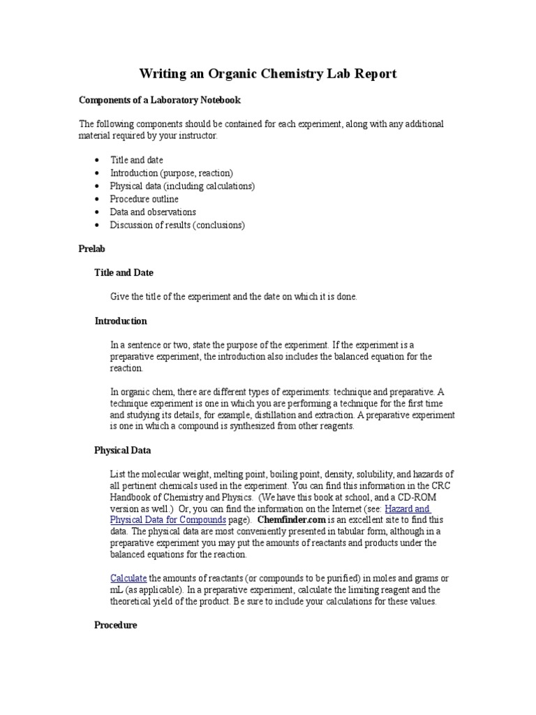 Writing An Organic Chemistry Lab Report  PDF  Organic Chemistry