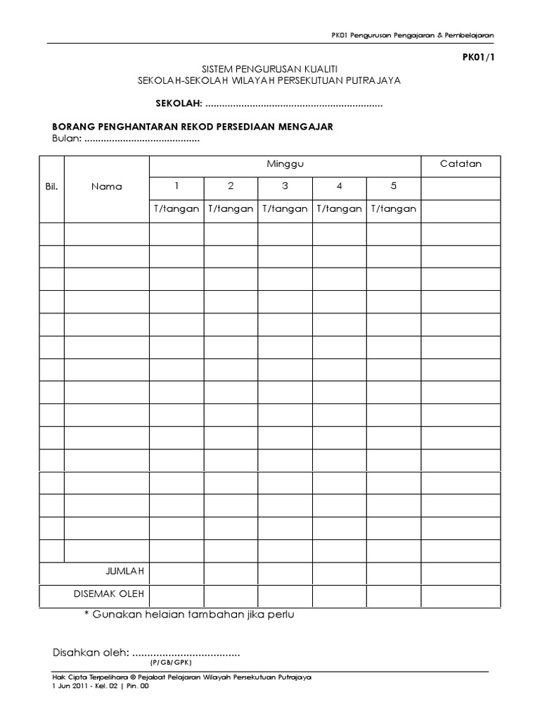 Jadual Penyemakan Buku Rekod Mengajar