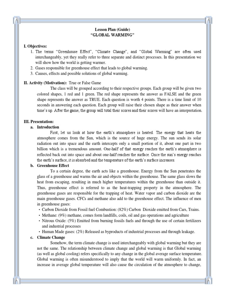 Lesson Plan about Global Warming Global Warming
