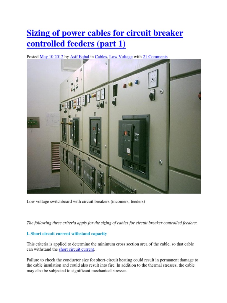 Power Cable Sizing for Circuit Breakers | PDF | Cable | Electrical ...