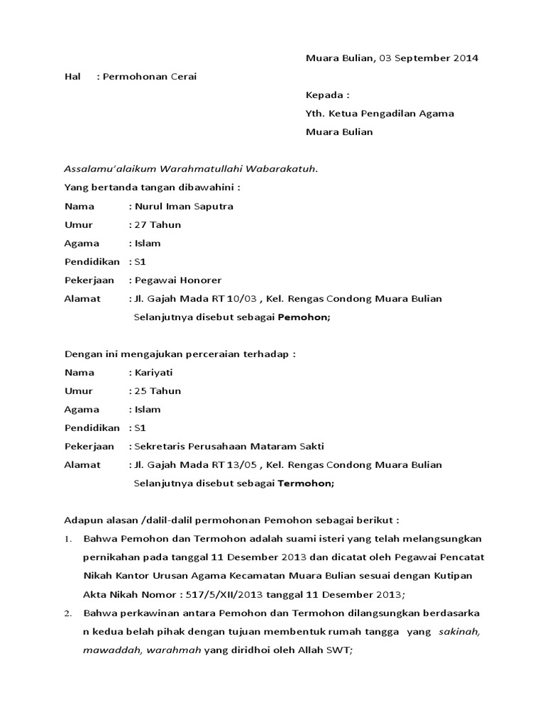 Surat Permohonan Cerai Pdf