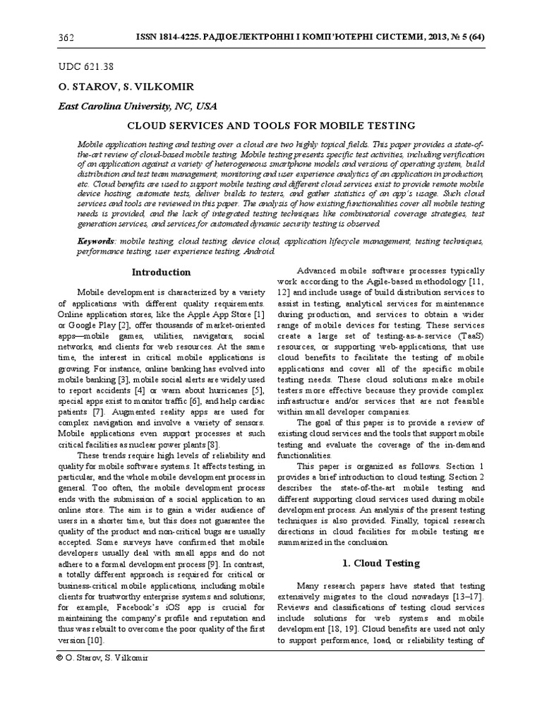 Cloud Tools for Mobile Testing Review | PDF | Cloud Computing | Mobile App