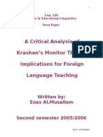 A Critical Analysis of Krashen's Monitor Theory