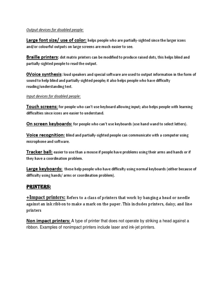 Output Devices for Disabled Users | PDF | Printer (Computing) | Office Work