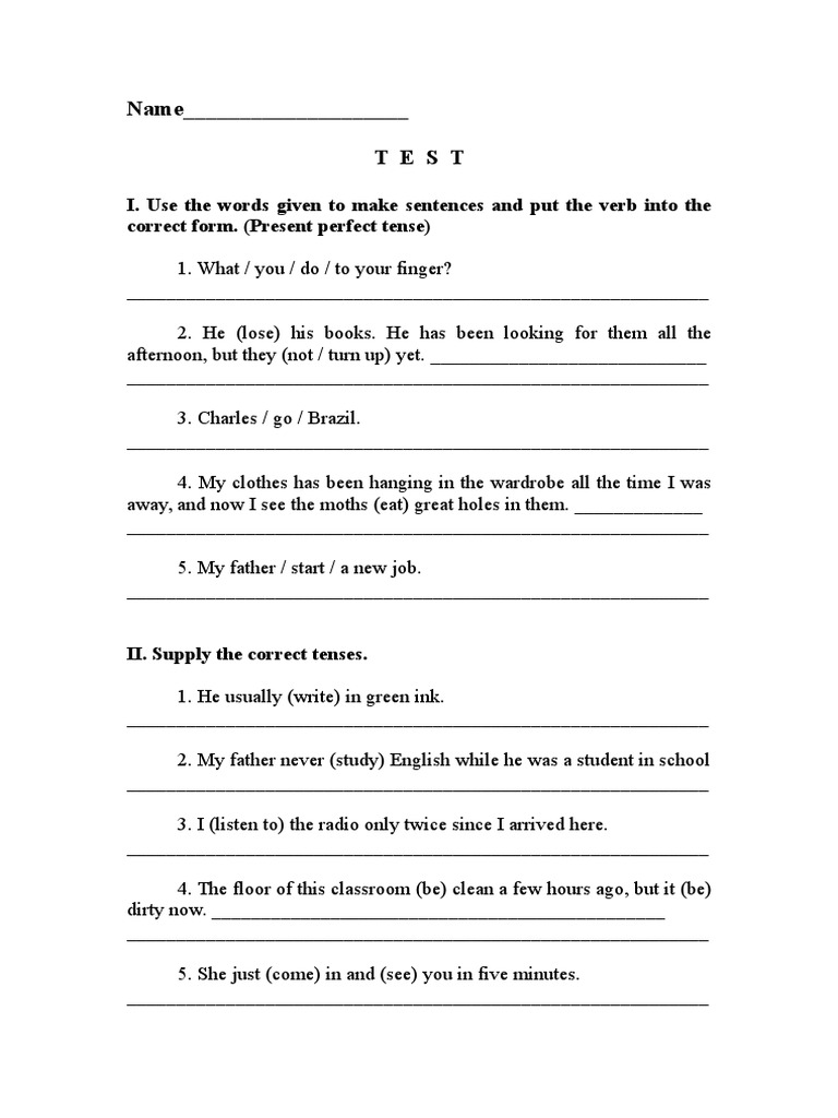 Tenses Test | PDF | Language Arts & Discipline