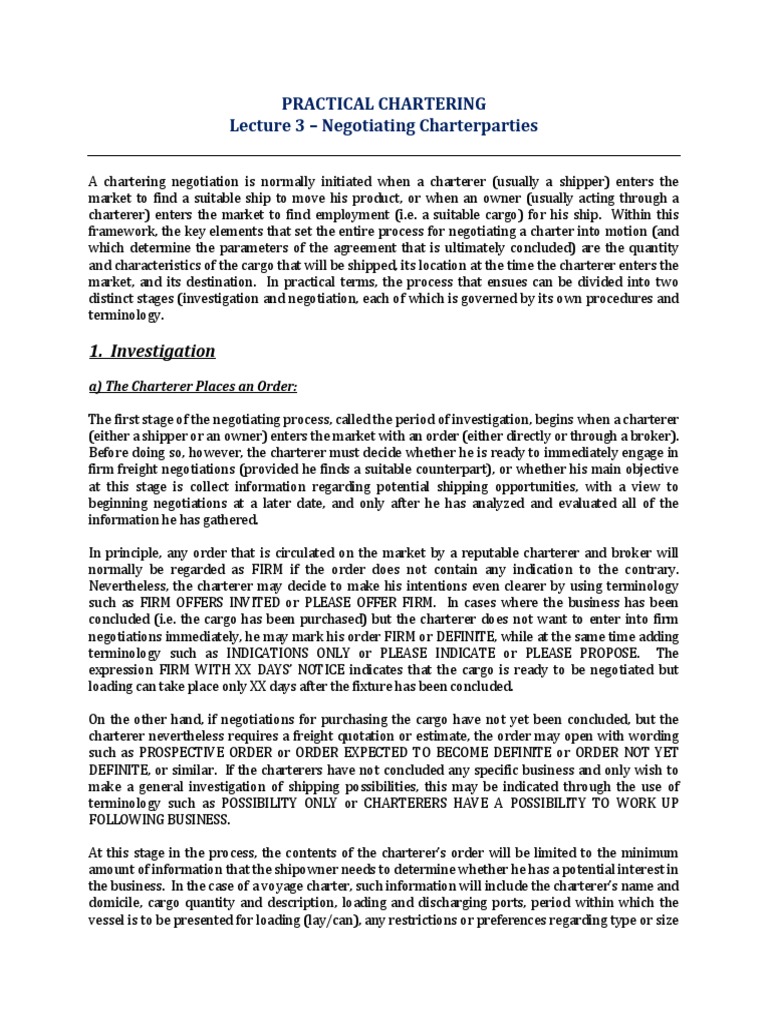 Chartering Negotiation Essentials | PDF | Cargo | Negotiation