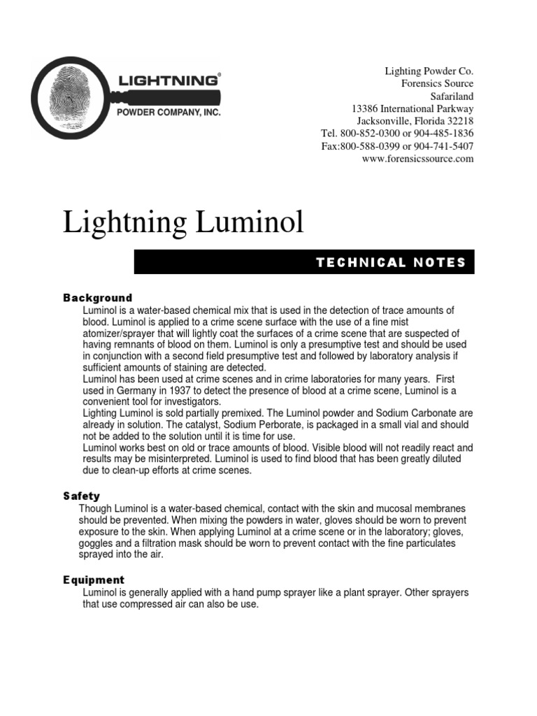 Lightning Luminol: Forensic Application Guide | PDF | Camera | Chemical ...