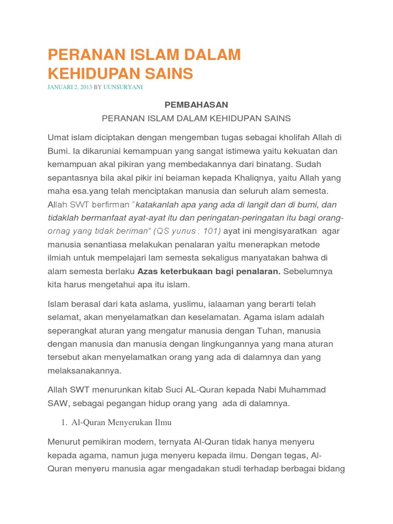 Peranan Islam Dalam Kehidupan Peranan Islam Dalam Kehidupan
