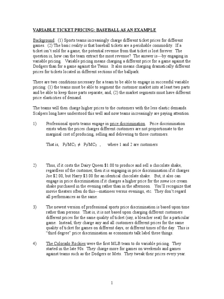 Variable Ticket Pricing | PDF | Price Discrimination | Prices