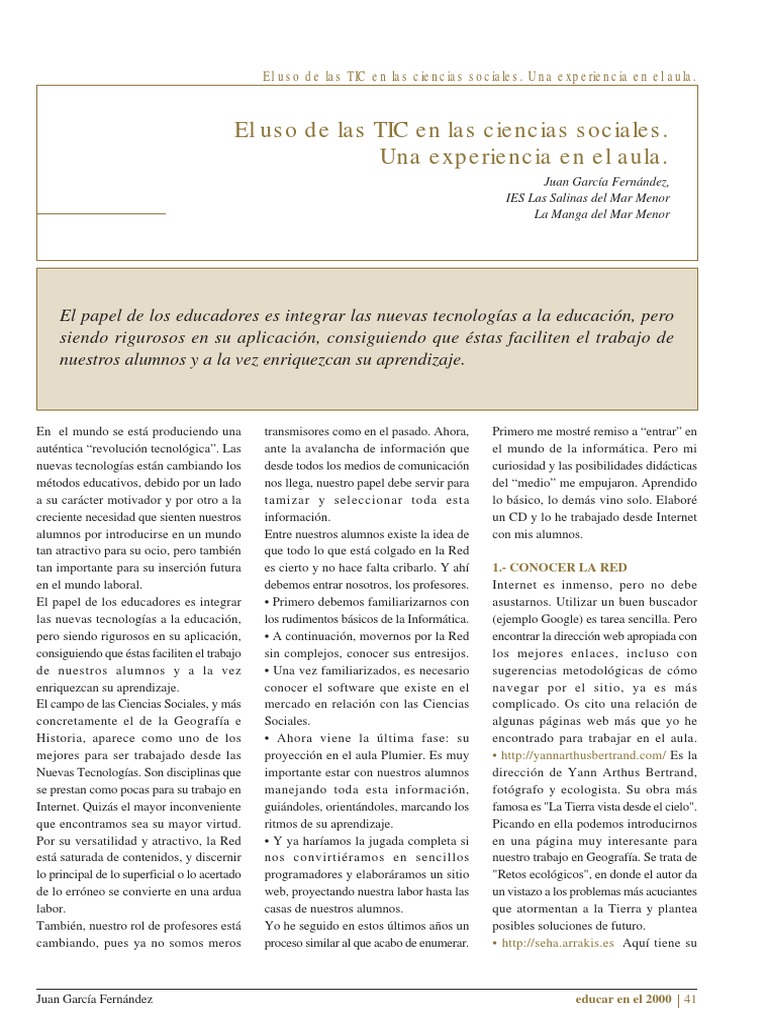 Integración de TIC en Ciencias Sociales | PDF | Red mundial | Internet ...