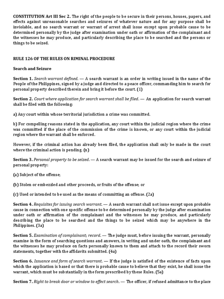 SEARCH AND SEIZURE CRIMINAL PROCEDURE Search And Seizure Search Warrant