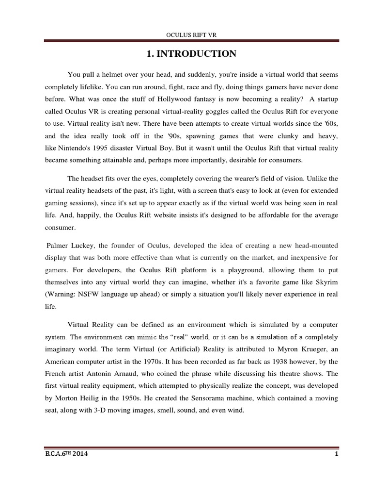 Oculus VR A Virtual Reality Seminar Report | PDF | Virtual Reality ...
