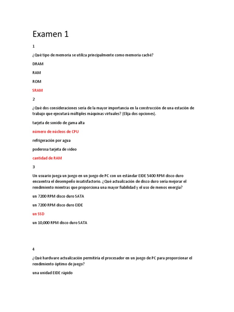 Examen de Hardware y Mantenimiento PC | PDF | Disco duro | Memoria de ...