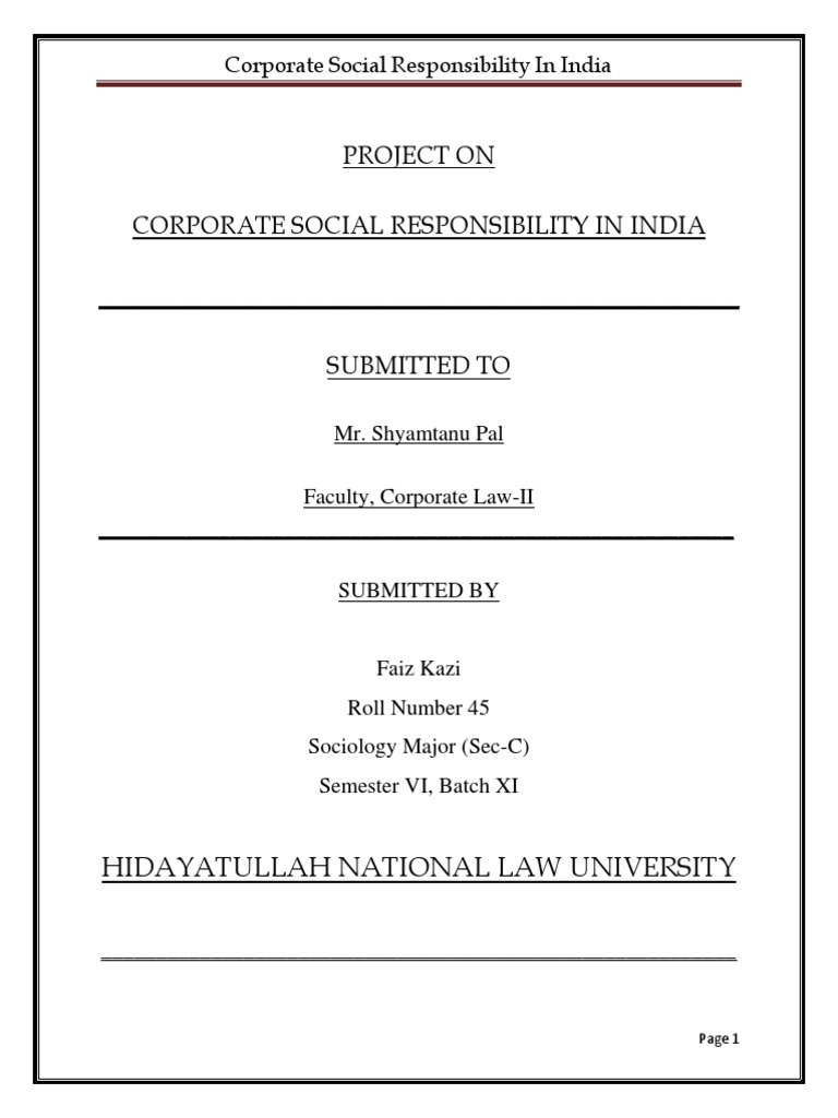 Corporate Social Responsibility in India | PDF | Corporate Social ...