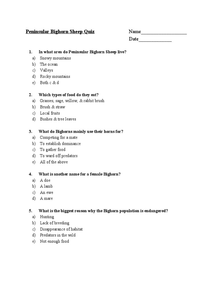 Bighornsheepquiz | PDF