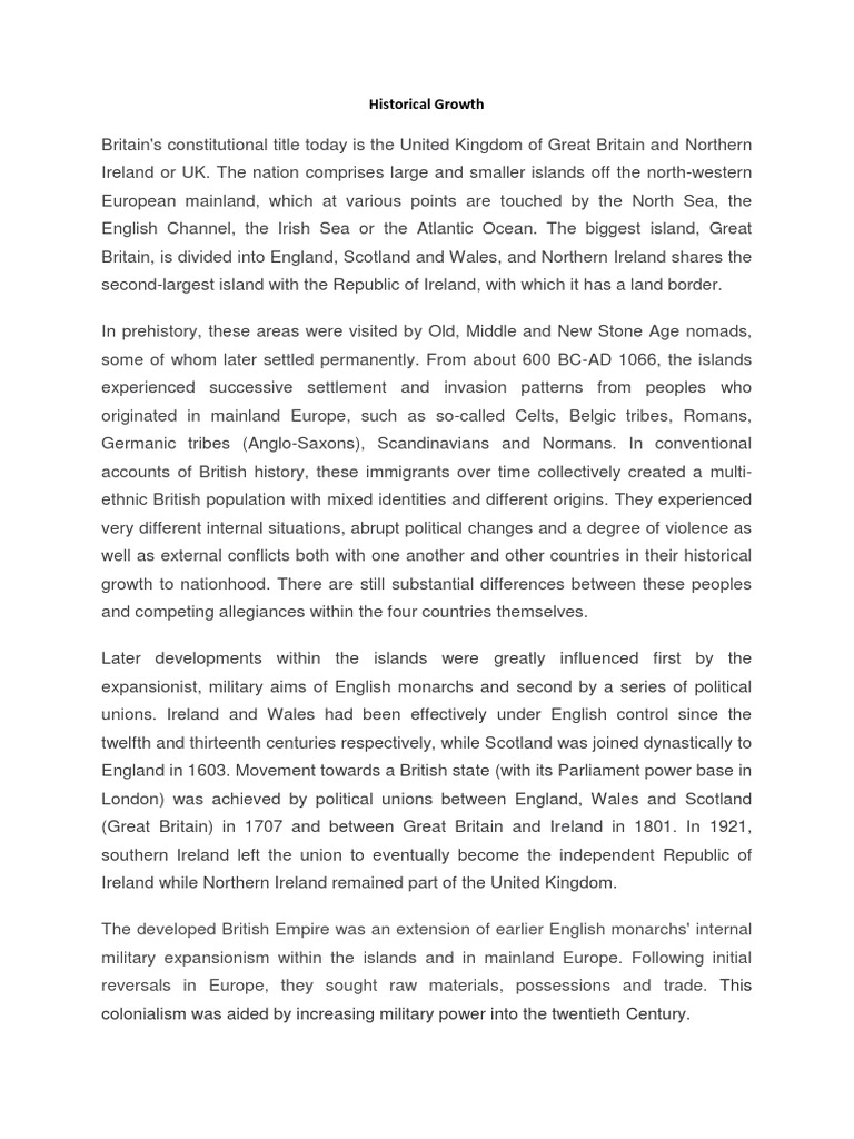 Historical Growth Lesson 1 PDF Ireland United Kingdom