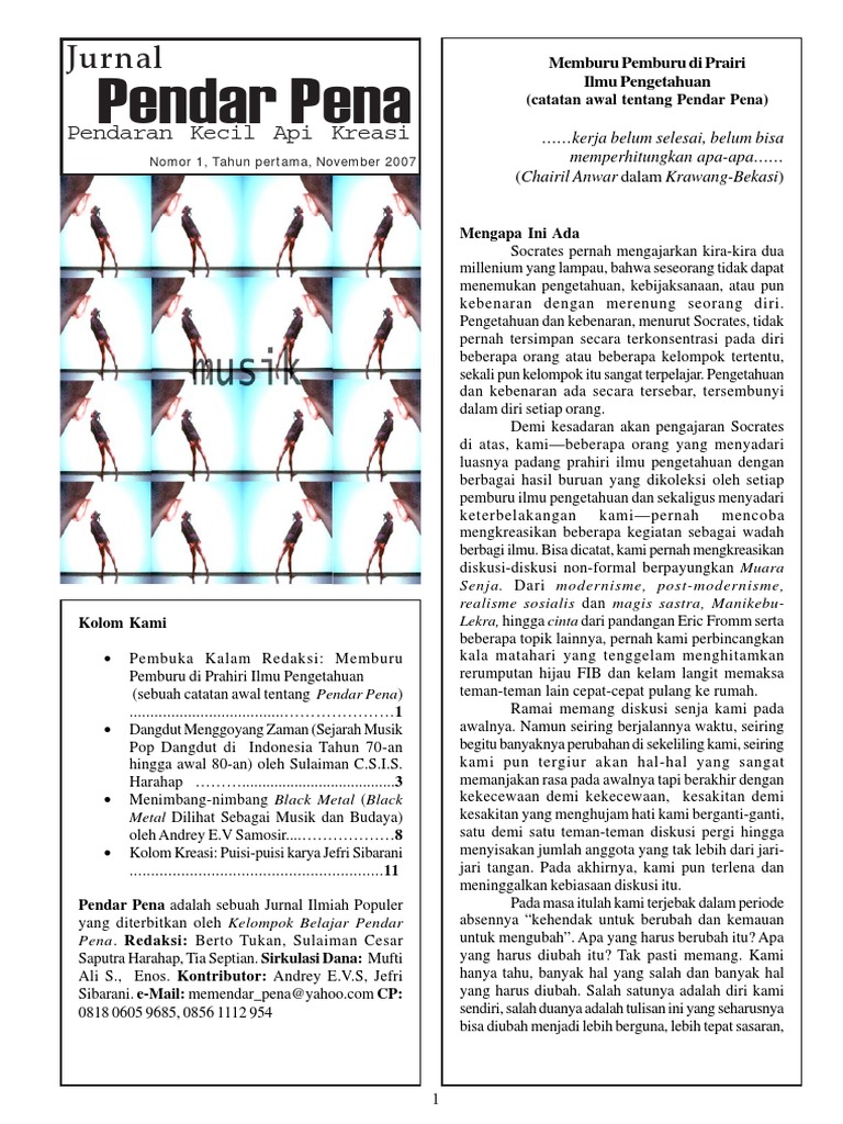Jurnal Pendarpena Edisi I November 2007 Tema Musik Pdf