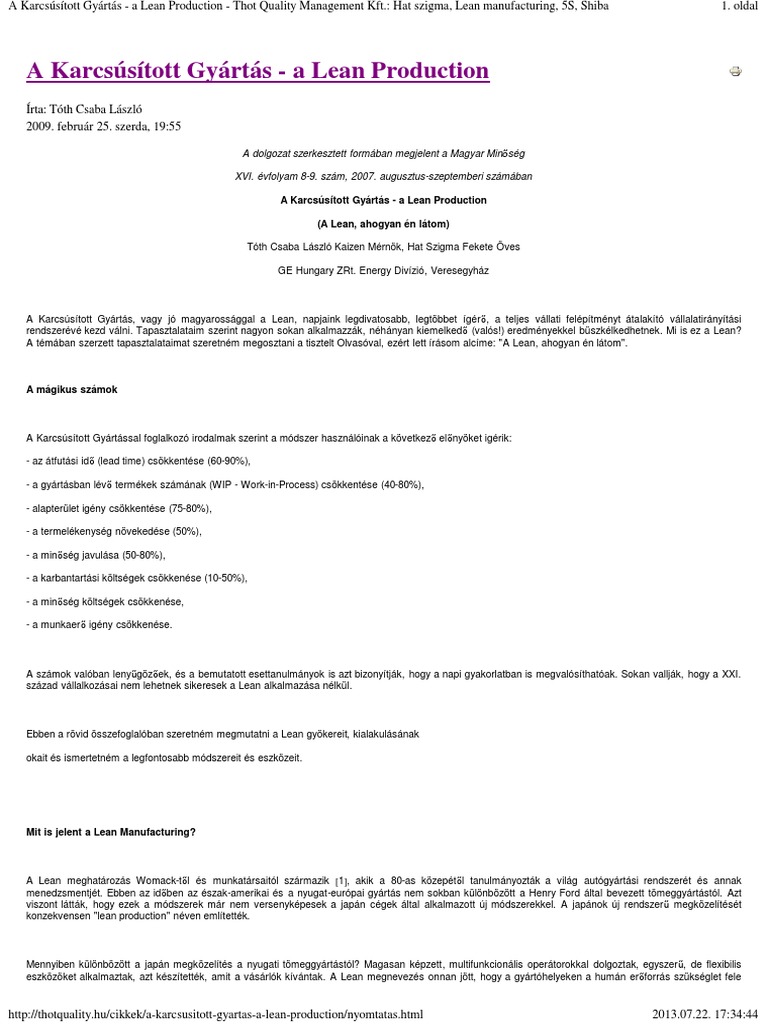 A Karcsúsított Gyártás - A Lean Production - Thot Quality Management ...