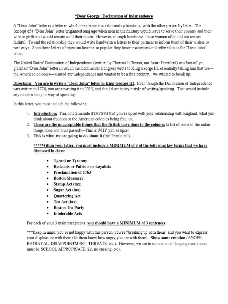 Dear George Letter Breakup Letter Instructions  PDF  United