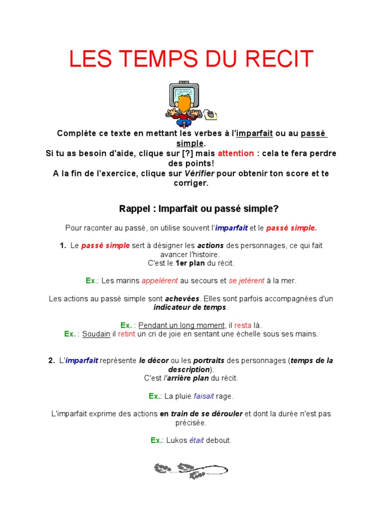 Evaluation Imparfait Passé Simple 6ème Avec Correction Les Temps Du Recit | PDF