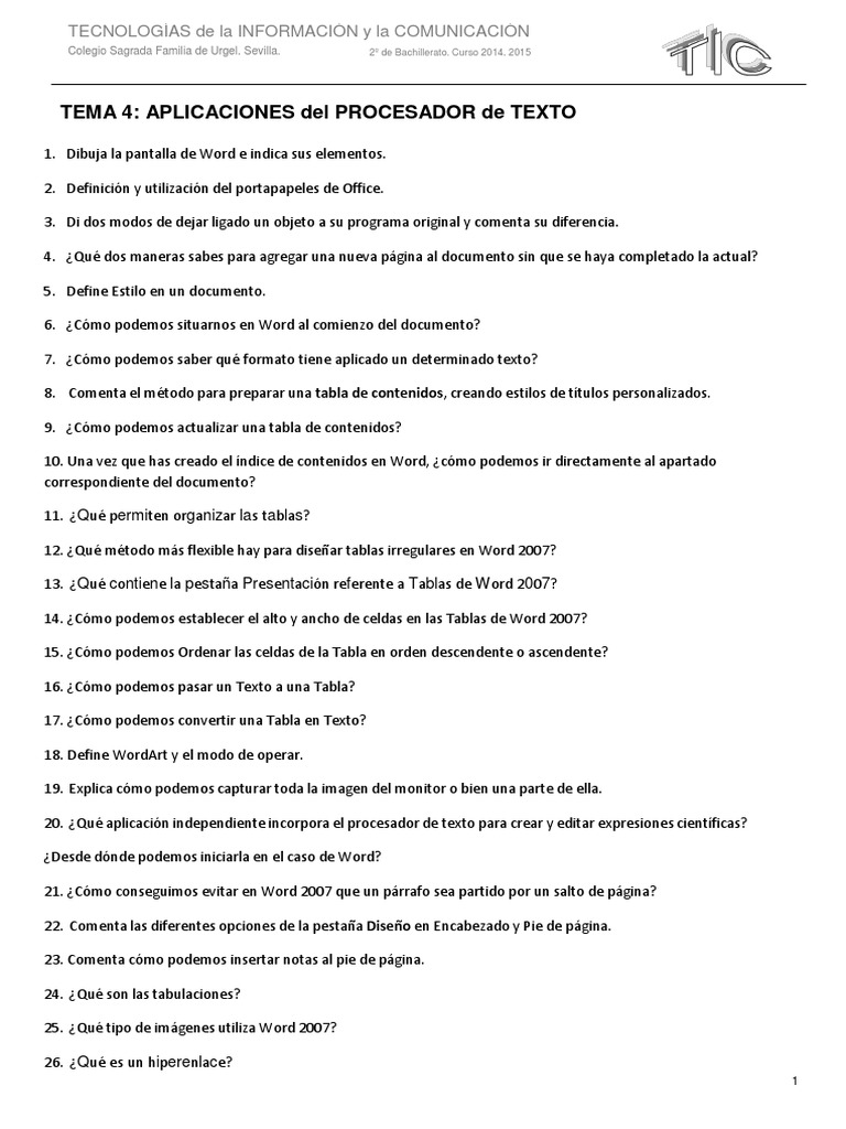 T4 Aplicaciones Del Procesador De Texto Con Tabla De Contenidos 1 Pdf