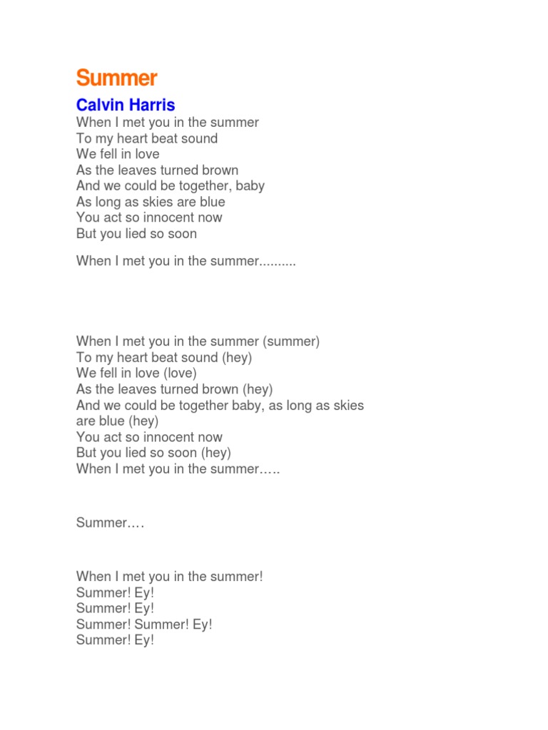 Calvin Harris - Summer Lyrics Analysis | PDF | Art | Poetry