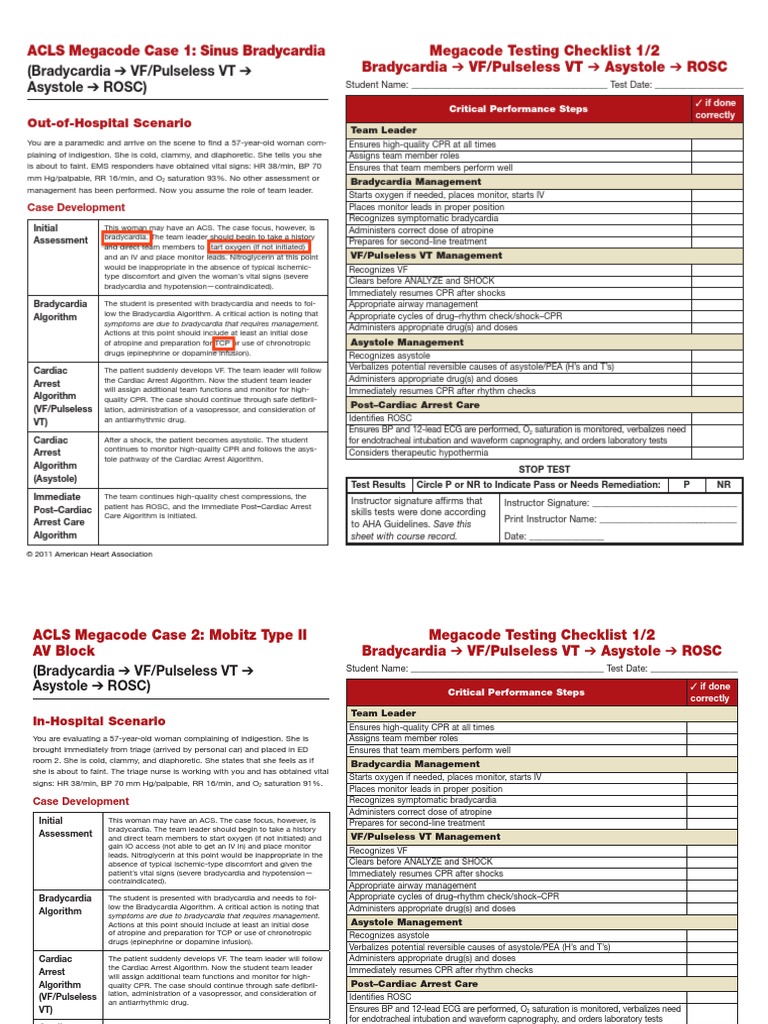 AHA ACLS Megacode Scenarios | PDF | Cardiac Arrest | Cardiopulmonary ...