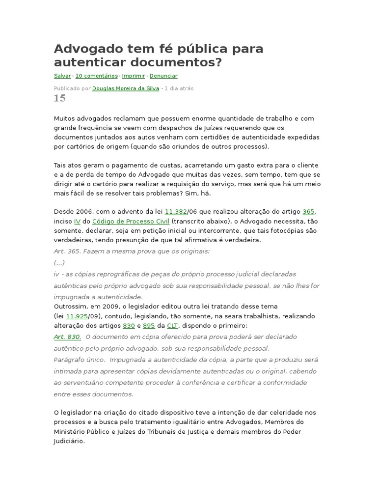 Autenticação-Advogado Tem Fé Pública para Autenticar Documentos | PDF ...